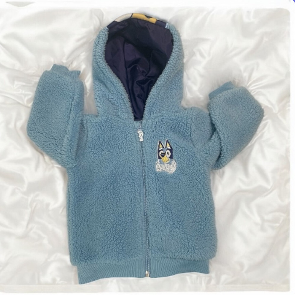 BLUEY  Blue Fleece Hoodie with Cartoon Patch